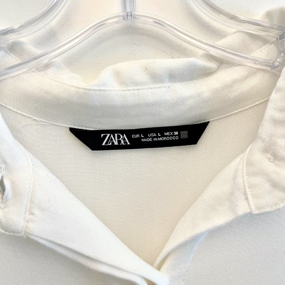 Zara Oversized Collared Shirt Dress with Big Pockets White - Picture 10 of 10